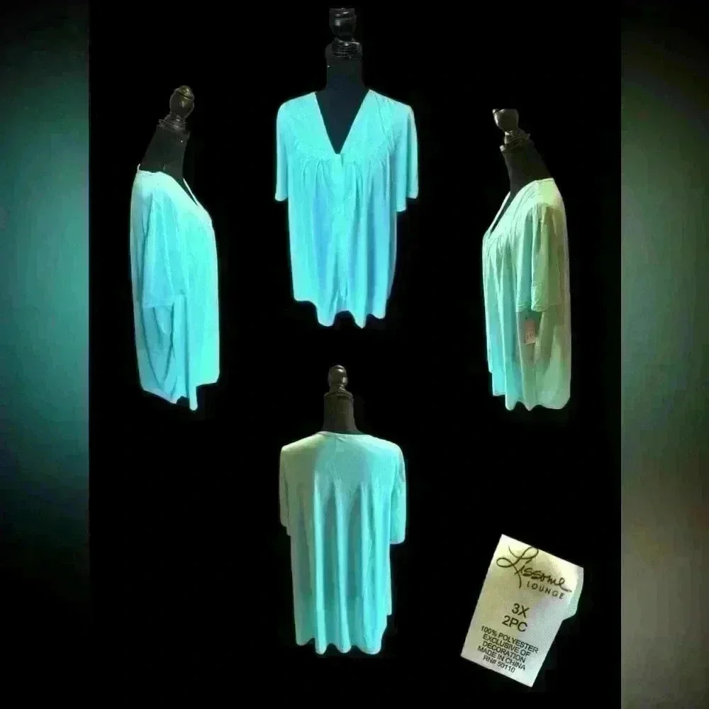 Lissome Lounge Buttondown Blue/Green Shortsleeve Housecoat, size 3X